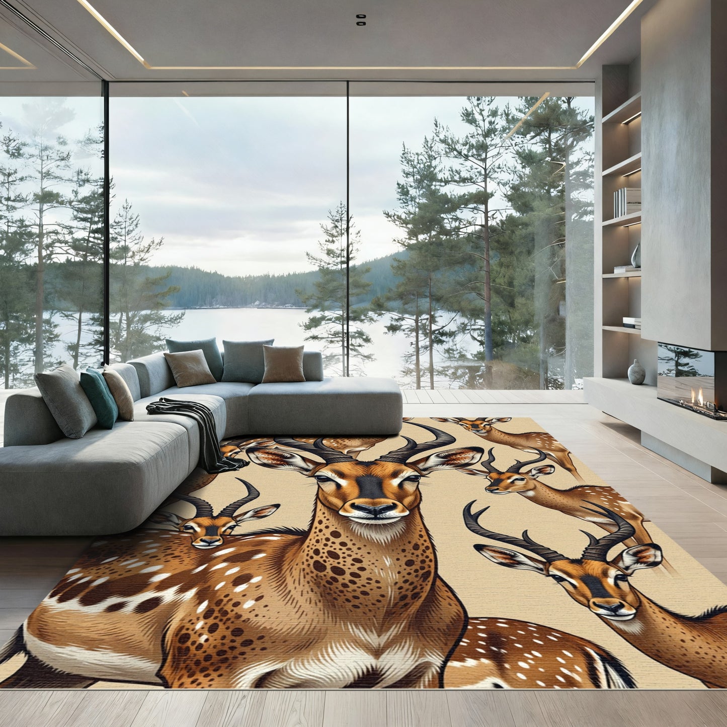 Elegant Tan Gazelle Wildlife Composition Rug
