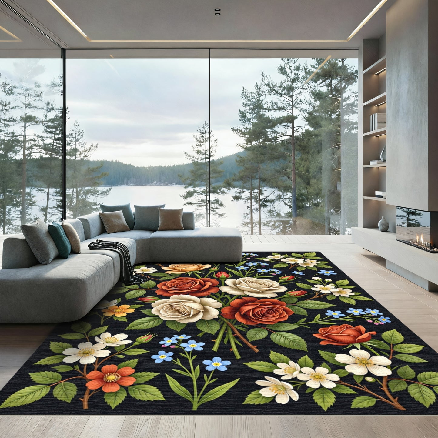 Elegant Floral Bouquet with Roses Rug