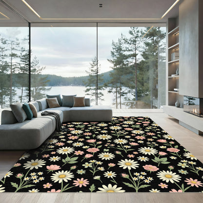 Pink Daisy and Rose Floral Arrangement Rug