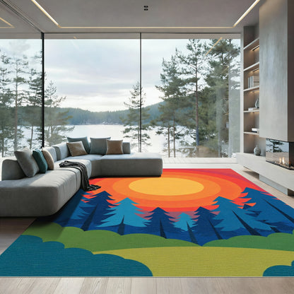 Sunset Forest Silhouette Trees Rug