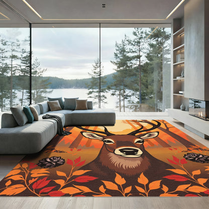 Majestic Buck Autumn Forest Scene Rug