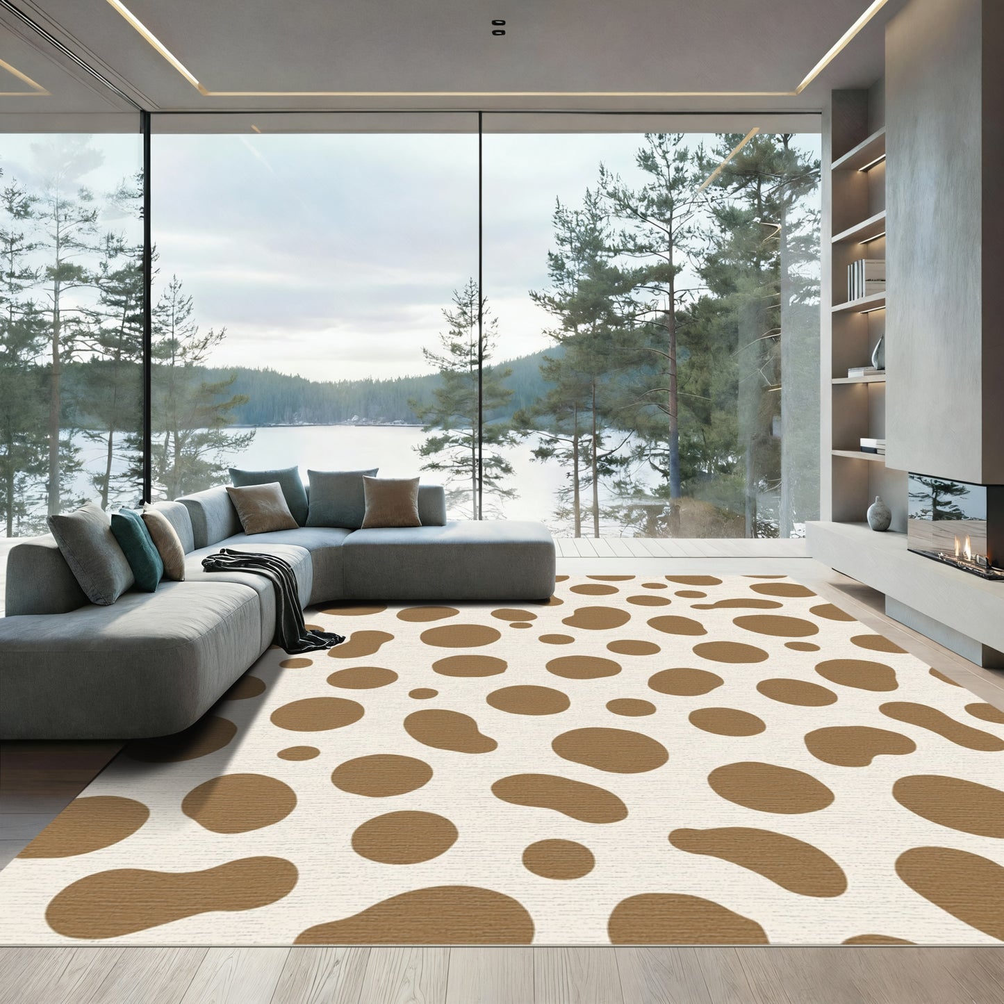 Brown Spotty Cream Contemporary Dot Rug