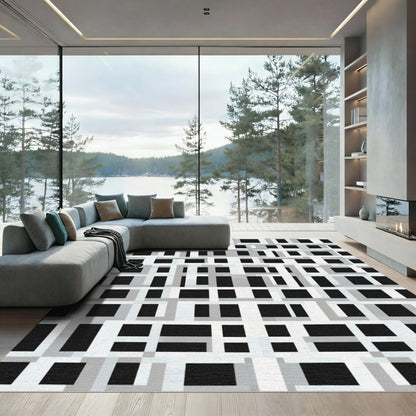 Monochrome Intersecting Lines Rectangles Rug