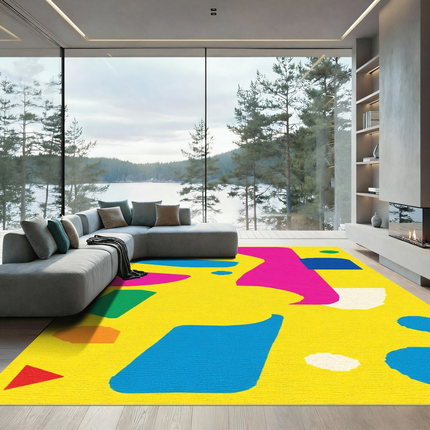 Bright Yellow Bold Abstract Shapes Rug