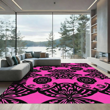 Hot Pink Black Butterfly Lace Rug