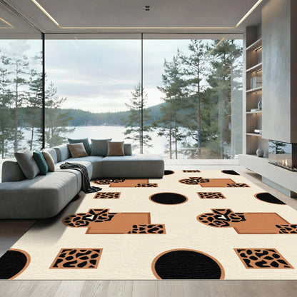 Brown Cheetah Spot Geometric Circles Rug