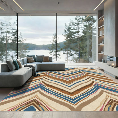 Earthy Blue Zigzag Chevron Stripes Rug