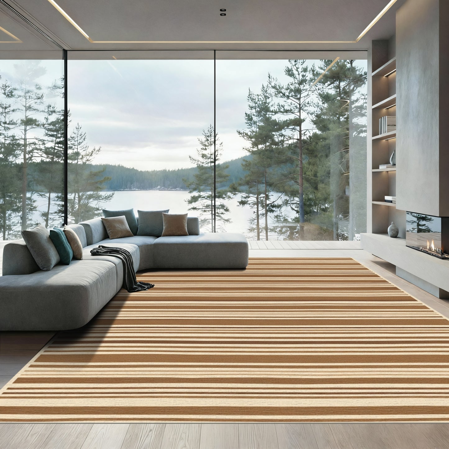 Horizontal Streaks Bark Tones Rug