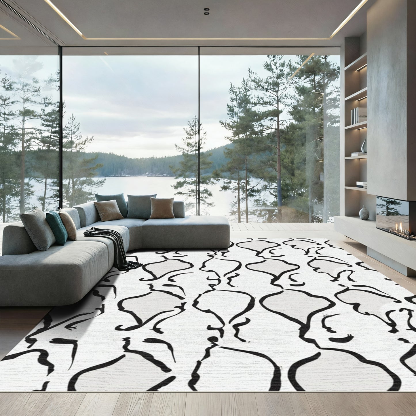 Black White Profile Silhouette Composition Rug