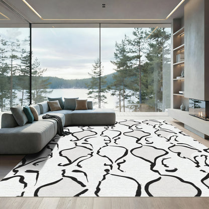 Black White Profile Silhouette Composition Rug