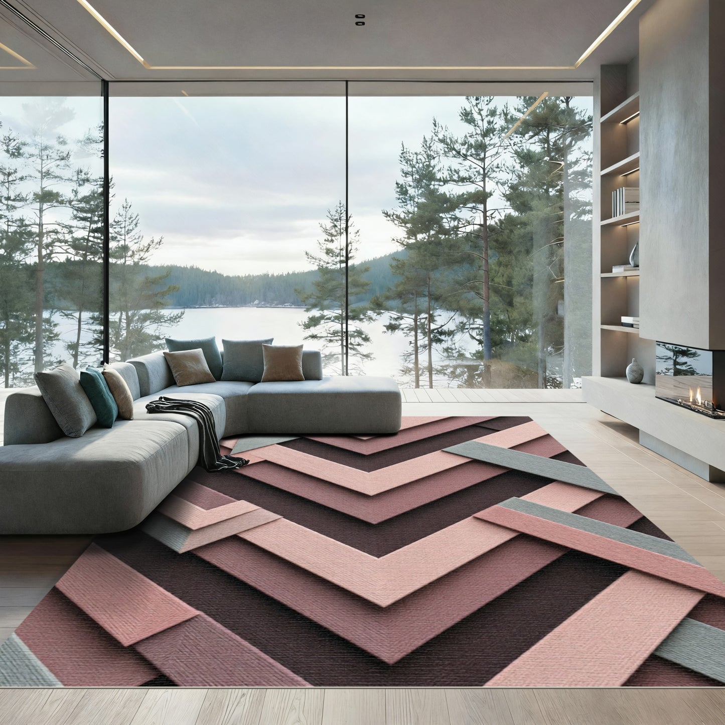 Mauve Timber Geometric Chevron Rug