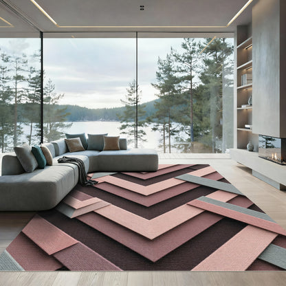 Mauve Timber Geometric Chevron Rug