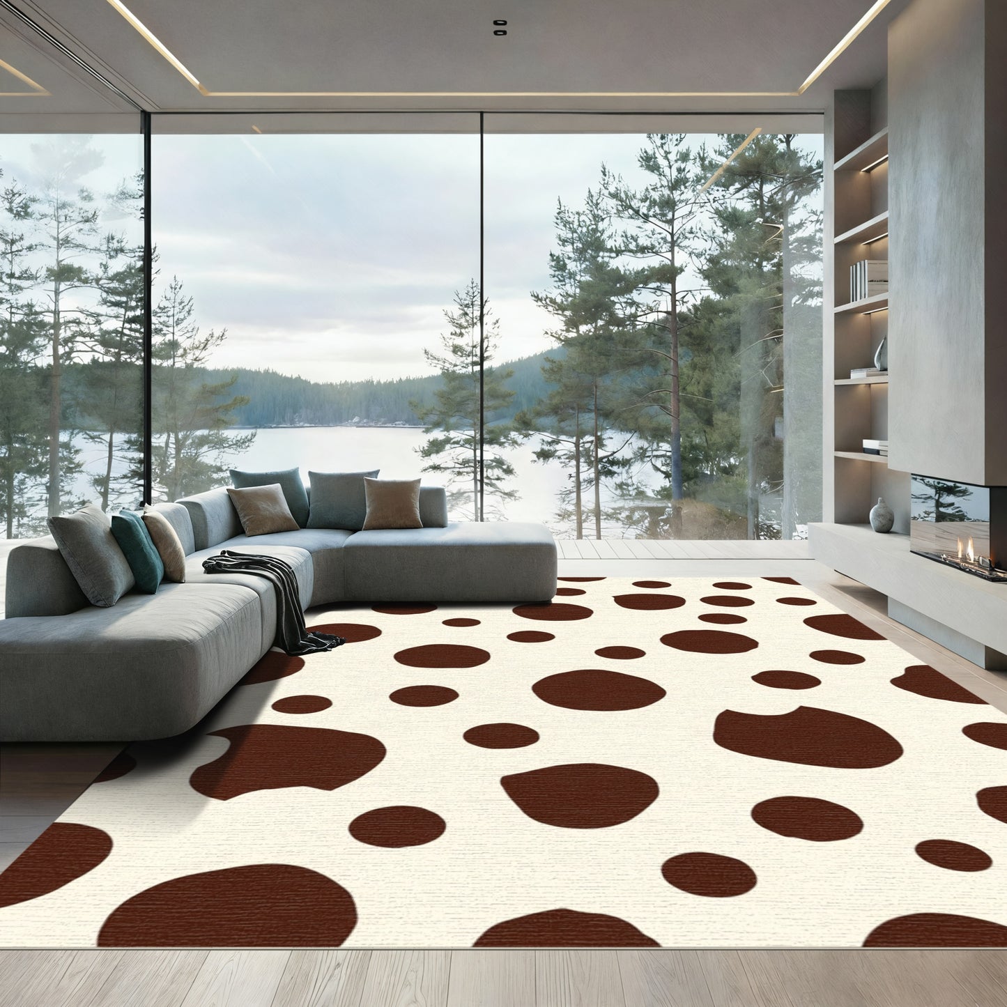 Brown Polka Dot Cream Rug