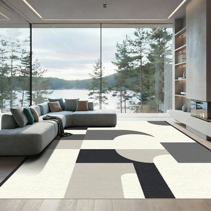 Modern Geometric Shapes Cream Charcoal Rug