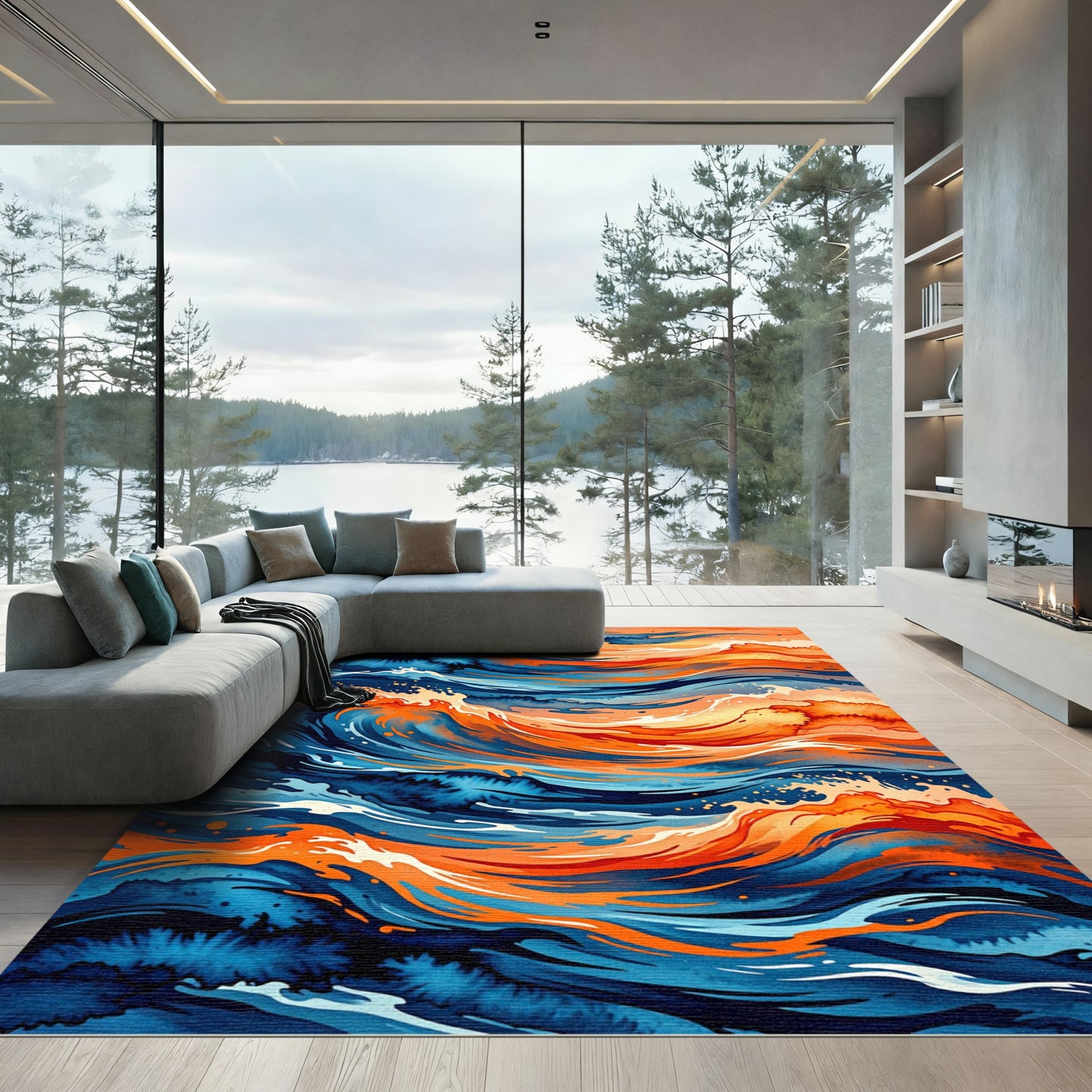 Vibrant Abstract Ocean Wave Swirl Rug