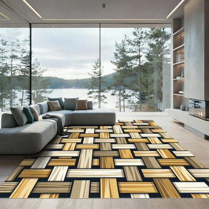 Neutral Woven Earth Tone Basket Weave Rug