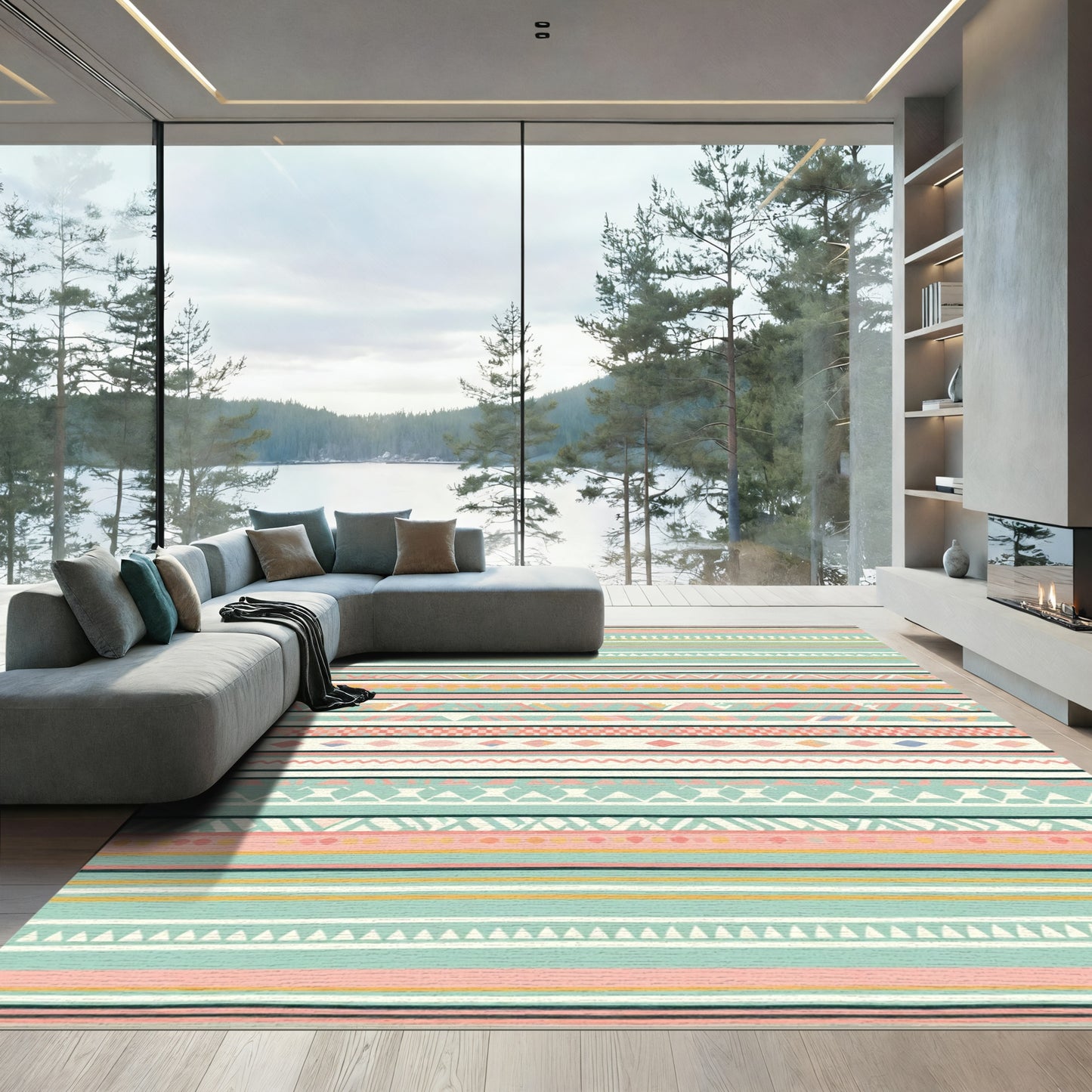 Boho Pastel Tribal Stripe Rug
