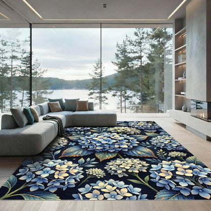 Blue White Hydrangea Botanical Garden Rug