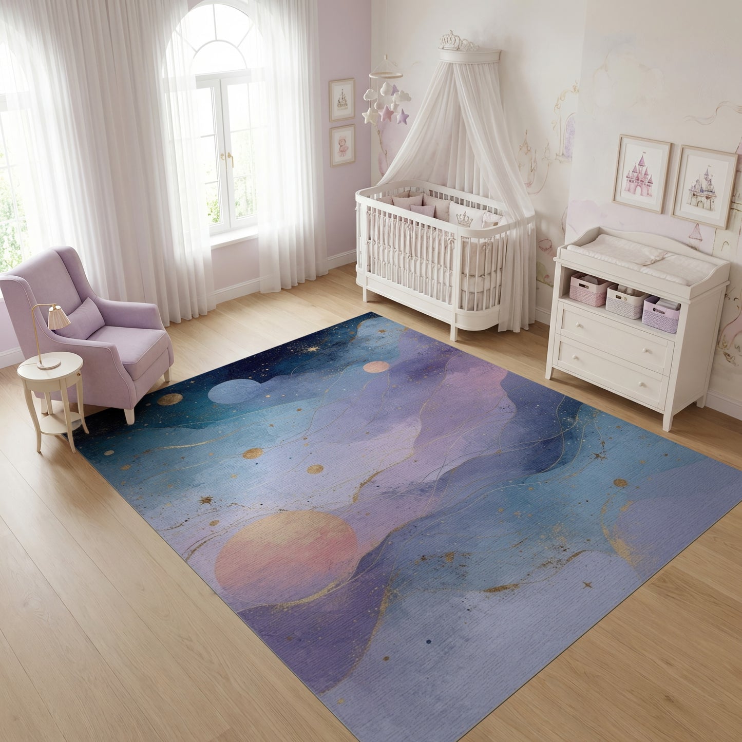 Cosmic Wavy Mountains Stars Planets Rug