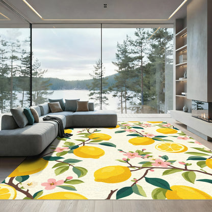 Yellow Lemon Blossom Branch Repeating Pattern Rug