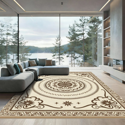Brown Geometric Floral Mandala Rug