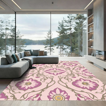 Pink Purple Floral Vine Medallion Rug