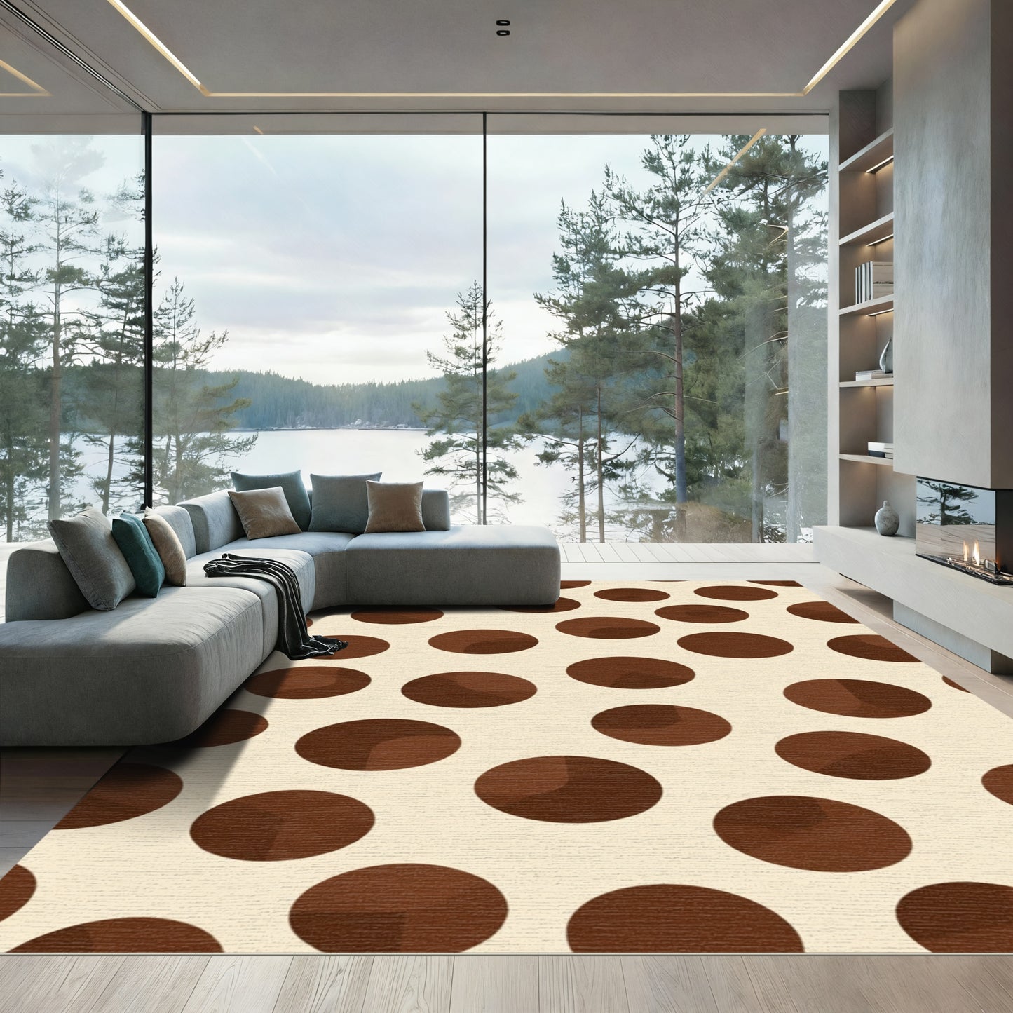Brown Cream Polka Dot Rounds Rug