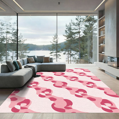 Modern Pink Abstract Curving Stripe Rug
