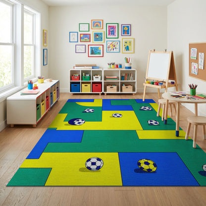 Vibrant Color Block Soccer Ball Rug