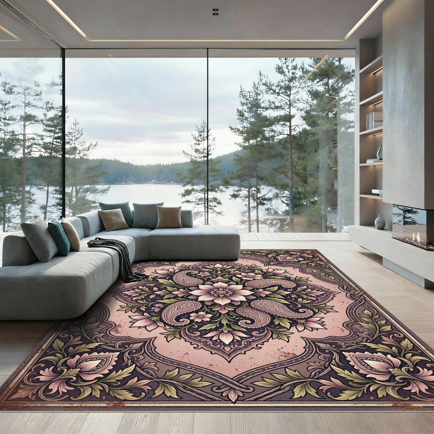 Vintage Blush Paisley Floral Medallion Rug