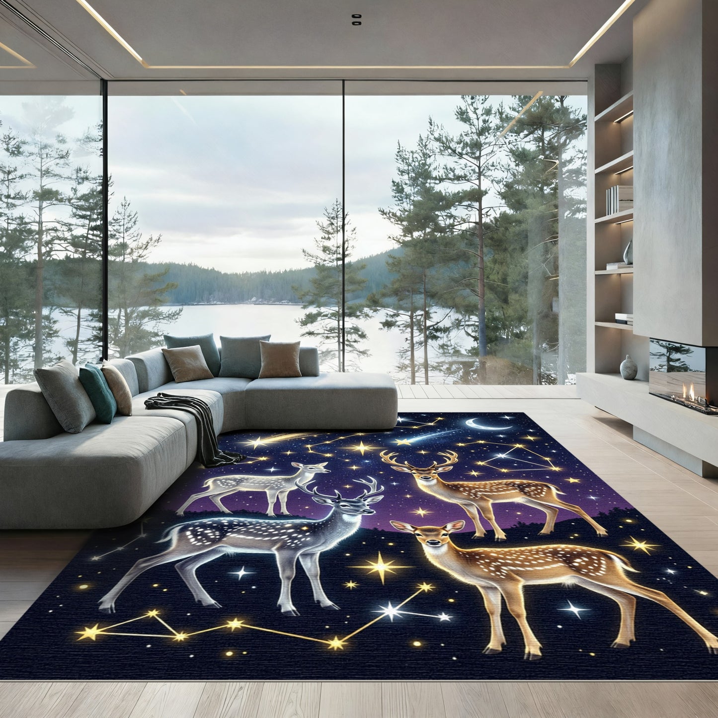 Celestial Whitetail Deer Starry Night Rug