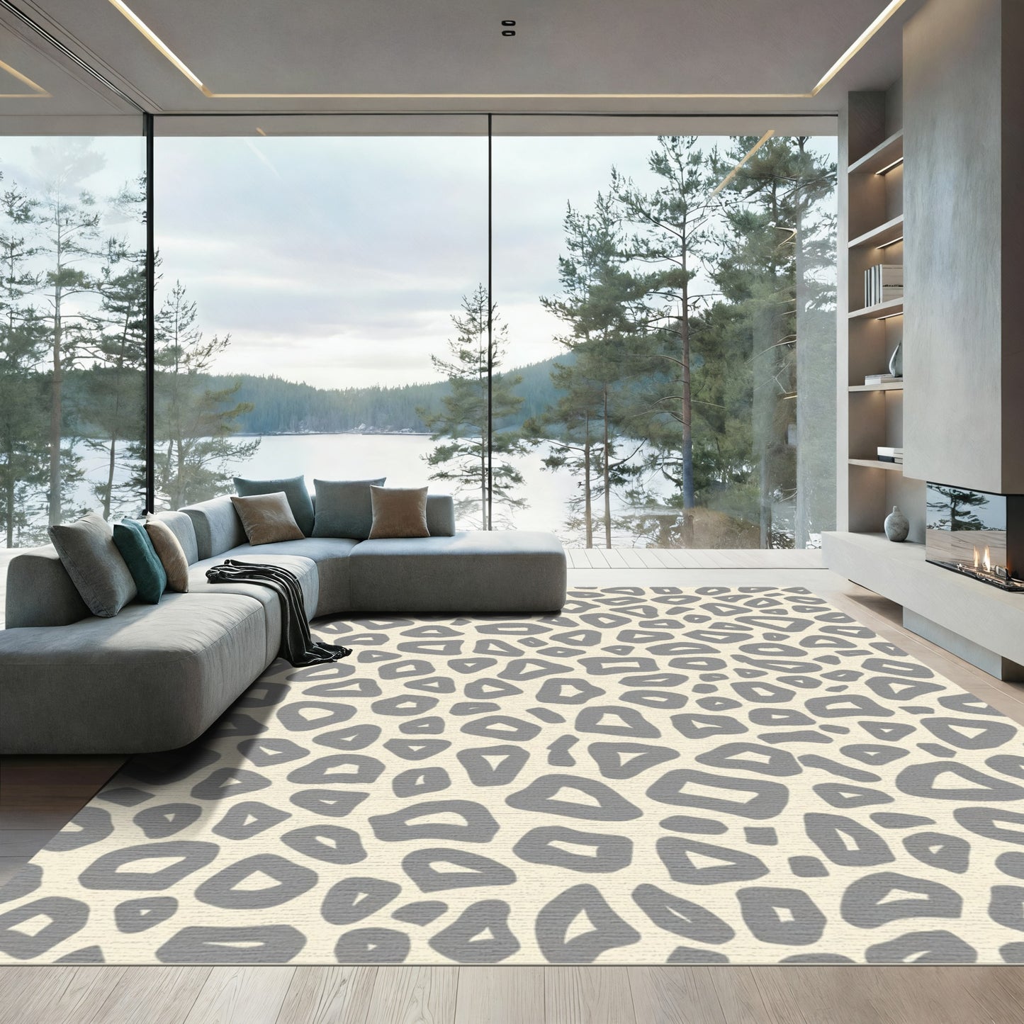 Neutral Gray Animal Spots Rug