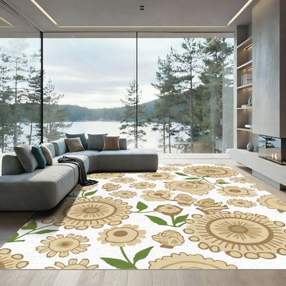 Textured Tan Floral Garden Rug