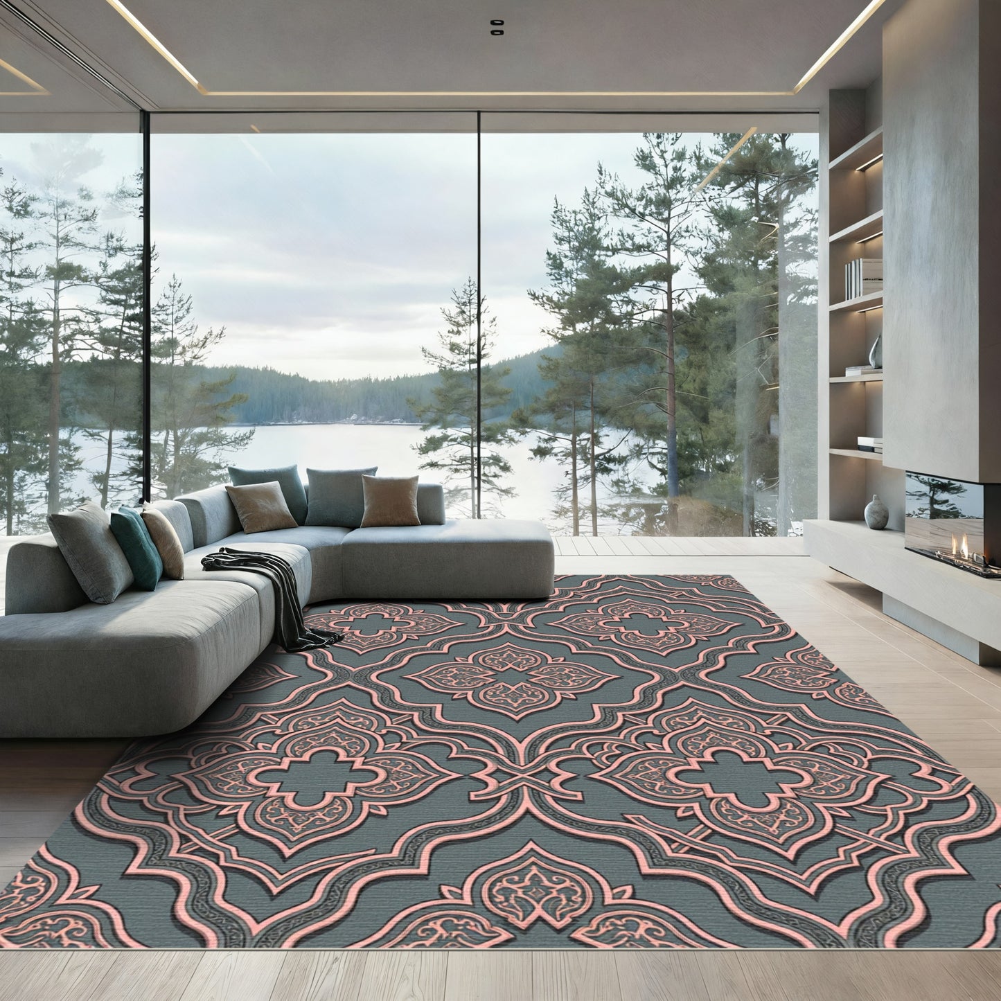 Dusty Pink Arabesque Slate Lattice Rug