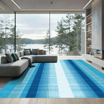 Cool Blue Vertical Gradient Stripes Rug