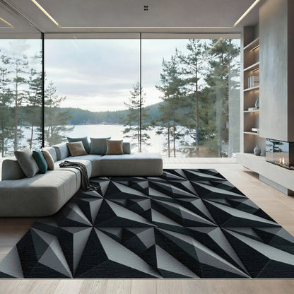 Charcoal Gray Geometric Facet Rug