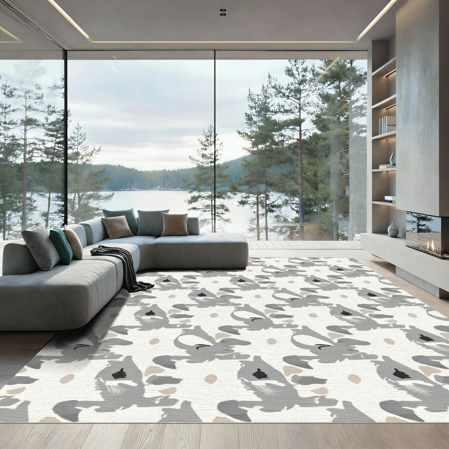 Abstract Gray Face Repeat Pattern Rug
