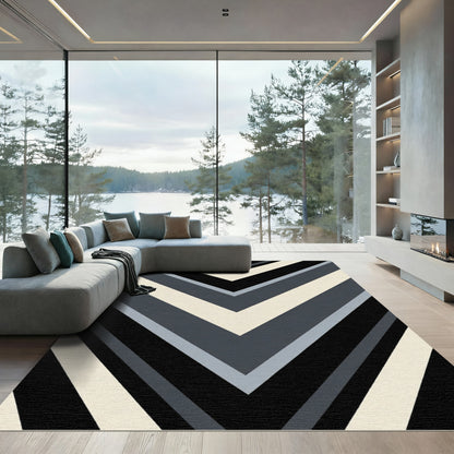 Deep Charcoal Gray Chevron Lines Rug