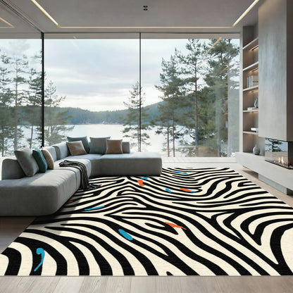 Cream Black Wavy Zebra Splatter Rug