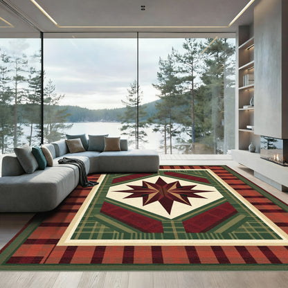 Crimson Forest Plaid Star Rug
