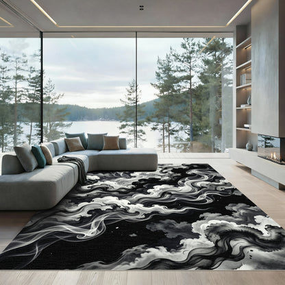Monochromatic Swirling Smoke Cloud Art Rug