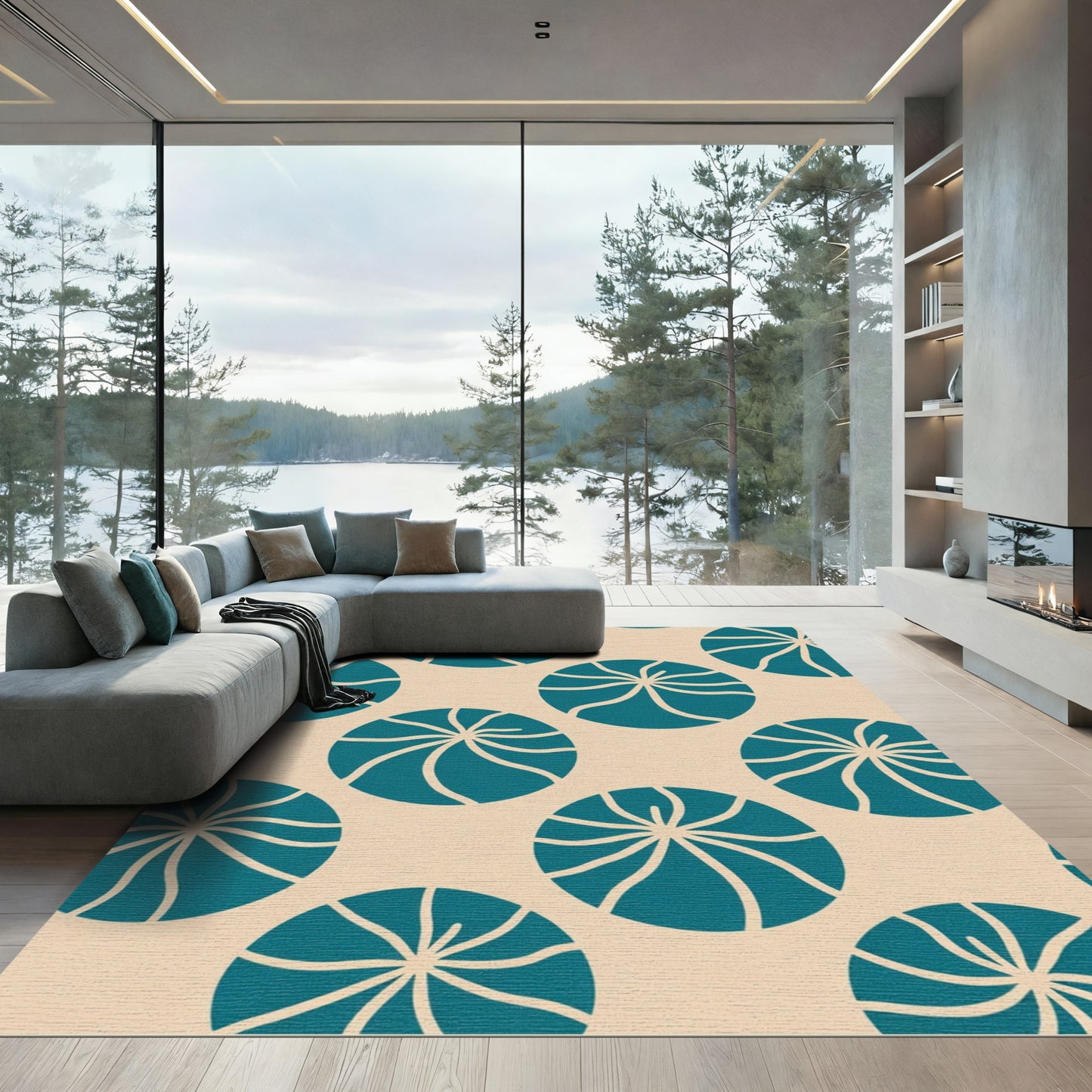 Teal Swirl Roundel Medallion Rug