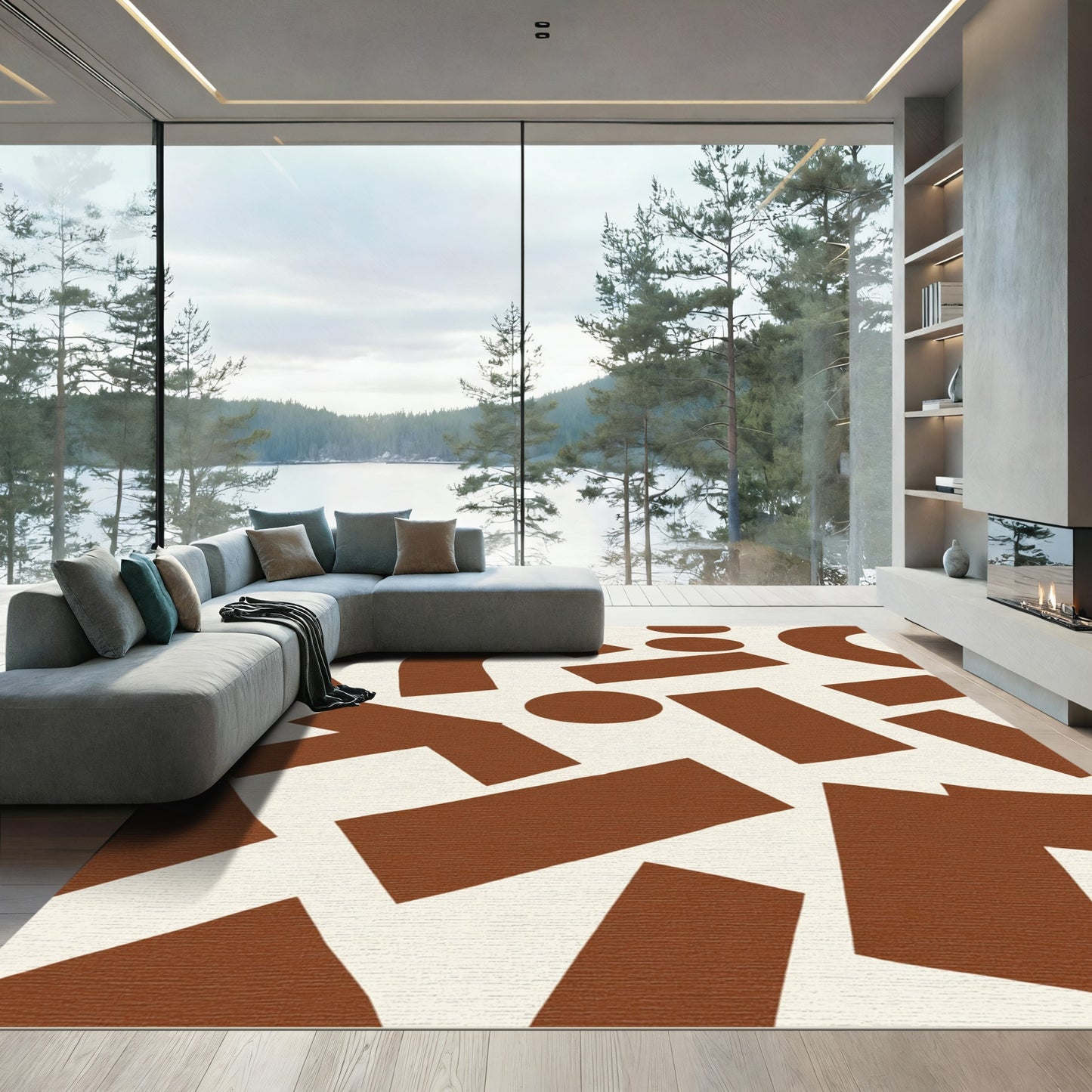 Abstract Terracotta Geometric Shapes Rug