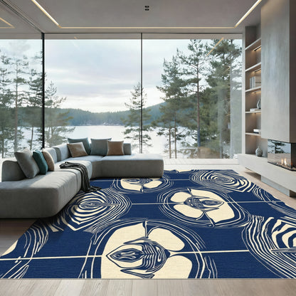 Navy Cream Abstract Organic Forms Rug