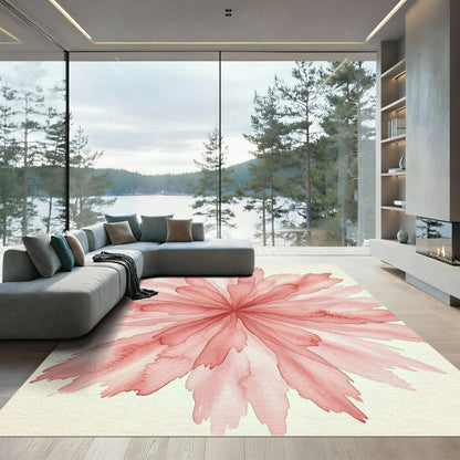 Soft Coral Watercolor Petal Burst Rug