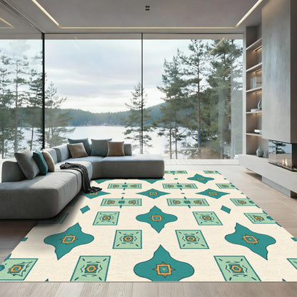 Teal Orange Geometric Quatrefoil Medallion Rug