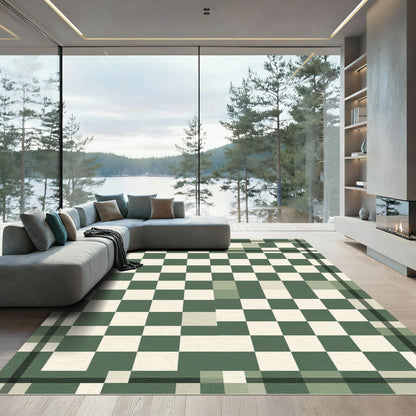 Sage Green and Cream Checkerboard Grid Rug