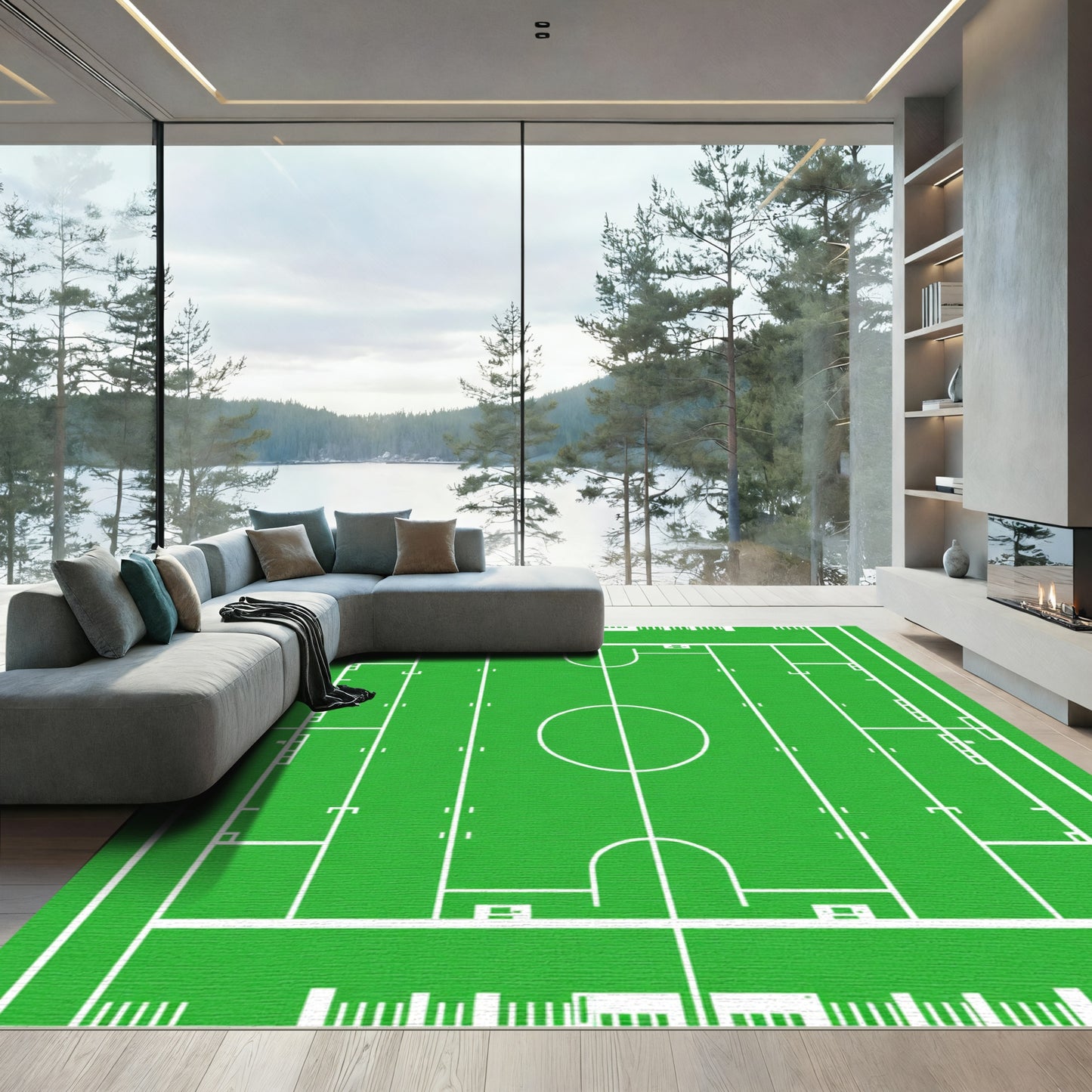 Green White Court Schematic Rug