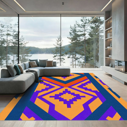 Bold Orange Purple Blue Geometric Diamond Rug