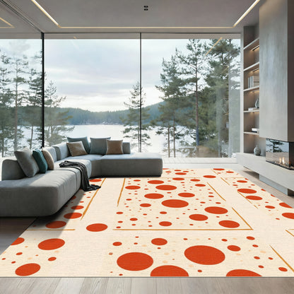 Cream Orange Polka Dot Square Rug